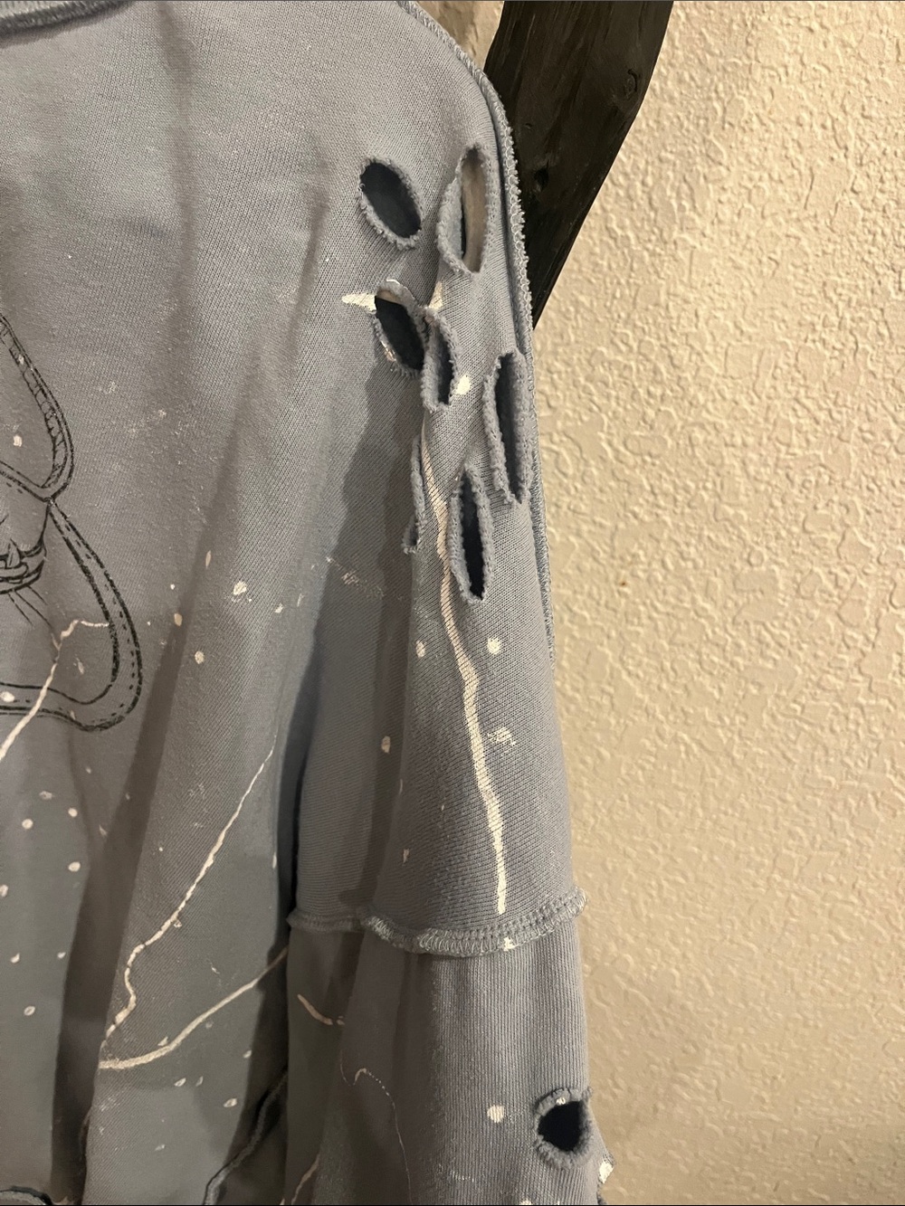 Distressed Washed Blue Graphic Sweatshirt - Women's Casual Pullover - Picture 4 of 6